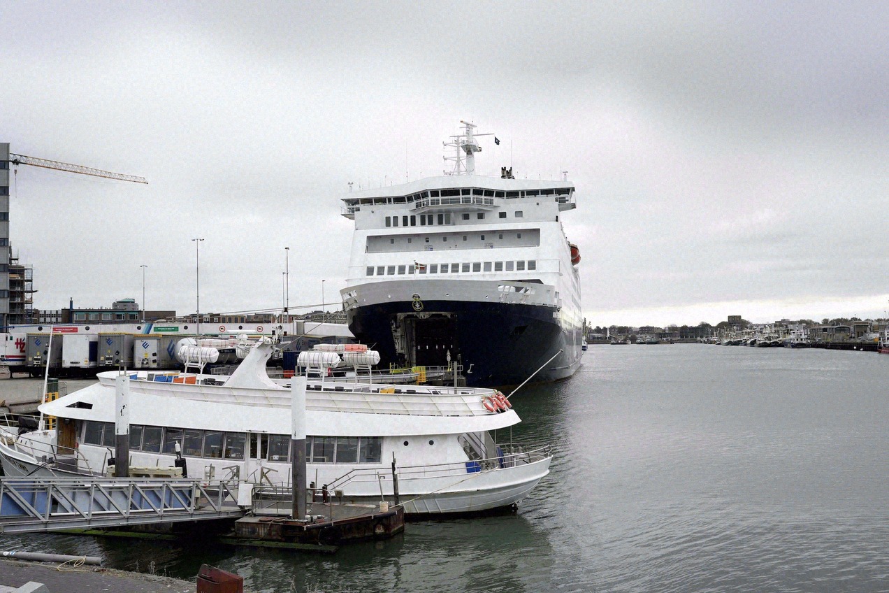 The King Seaways with her bow open in the port of IJmuiden